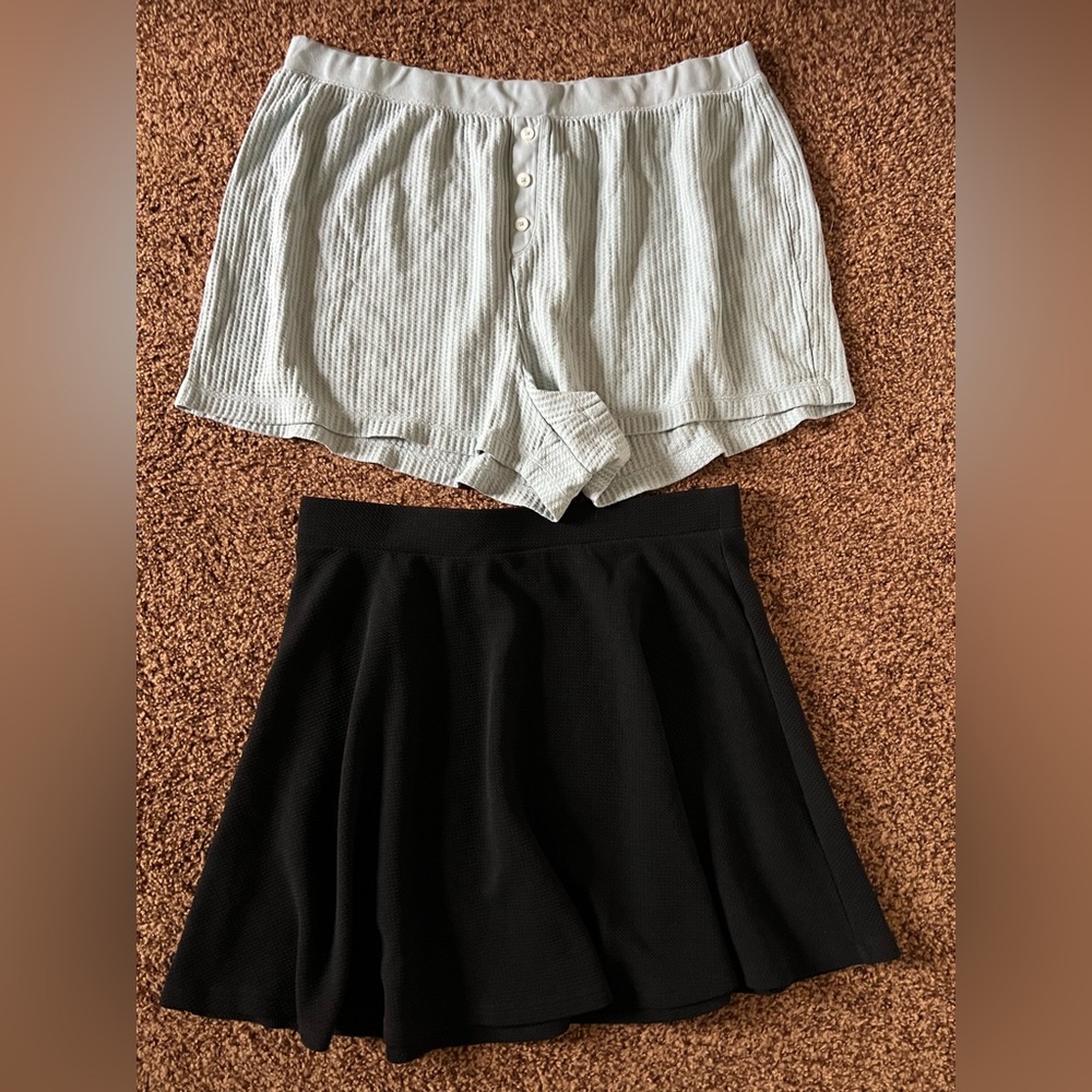 Waffle Shorts and Black Skirt Set